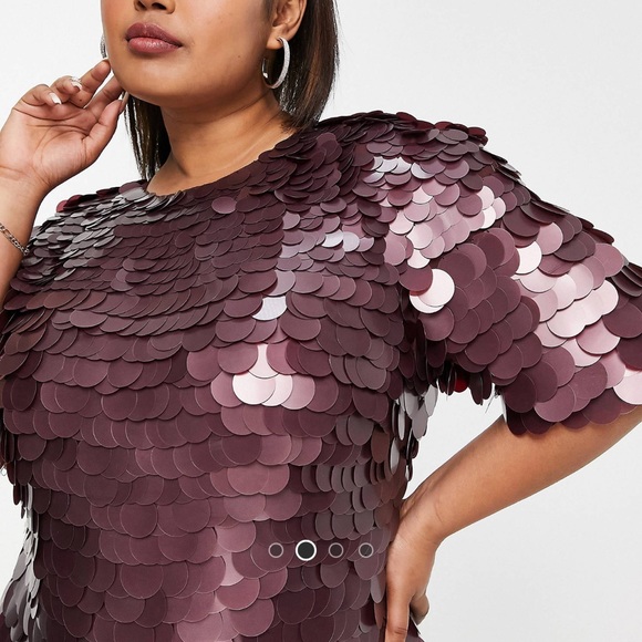 ASOS DESIGN Curve exclusive sequin shift mini dress in burgundy - Picture 3 of 4
